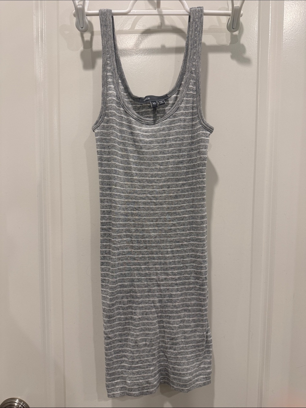 Vince Gray and White Ribbed Long Tank Top